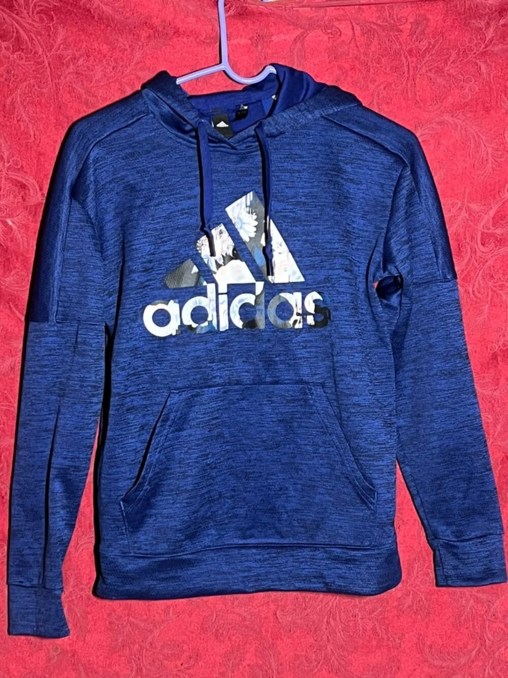Adidas Blue Big Logo Fleece Pullover Hoodie Sweatshirt SIZE S
